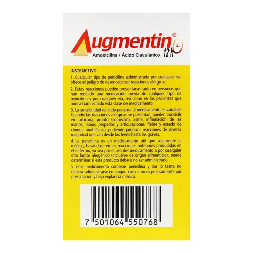 Augmentin Junior Amoxicilina Ácido Clavulánico 400/57 Mg/5 Ml Suspensión Con 60 Ml