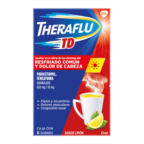 Theraflu Td 650/10 Mg Granulado Con 6 Sobres Sabor Limón