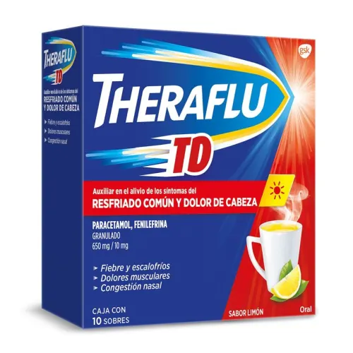 Theraflu Td 650/10 Mg Granulado Con 10 Sobres Sabor Limón