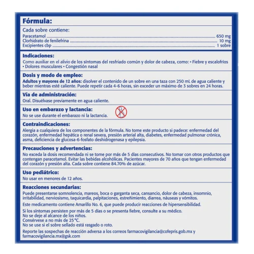 Theraflu Td 650/10 Mg Granulado Con 10 Sobres Sabor Limón