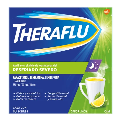 Comprar Theraflu 650/20/10 Mg Granulado Con 10 Sobres Sabor Limón