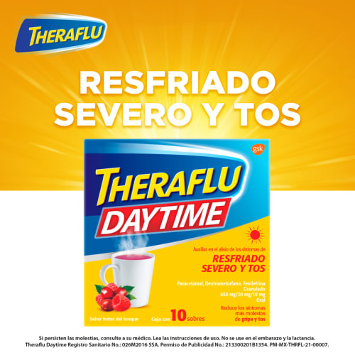 Theraflu Daytime 650/20/10 Mg Con 10 Sobres Sabor Frutos Del Bosque
