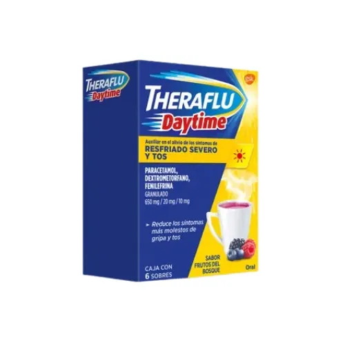 Theraflu Daytime 650/20/10 Mg Granulado Con 6 Sobres Sabor Frutos Del Bosque