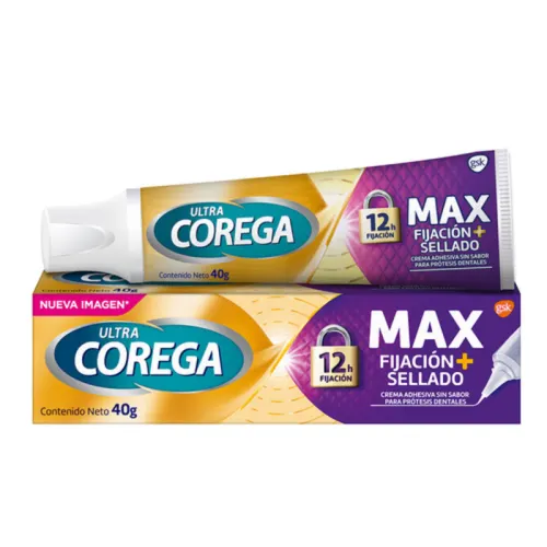 Corega Ultra Máximo Sellado Crema Adhesiva Para Prótesis Dentales Sin Sabor 40 G