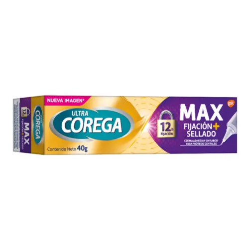 Corega Ultra Máximo Sellado Crema Adhesiva Para Prótesis Dentales Sin Sabor 40 G