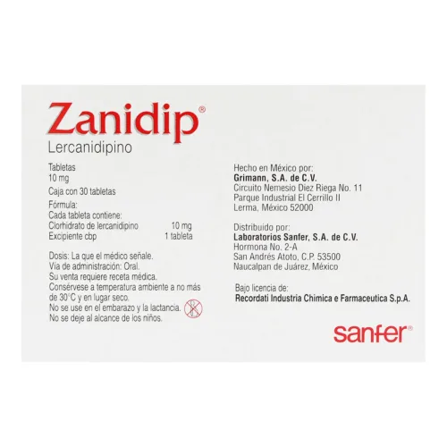 Comprar Zanidip 10 Mg Con 30 Tabletas