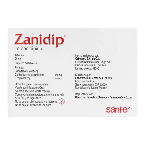 Zanidip 20 Mg Con 14 Tabletas