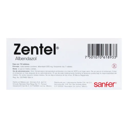 Zentel 200 Mg Con 10 Tabletas