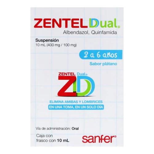 Zentel Dual 400/100 Mg Suspensión Para 2 A 6 Años Sabor Plátano Con 10 Ml