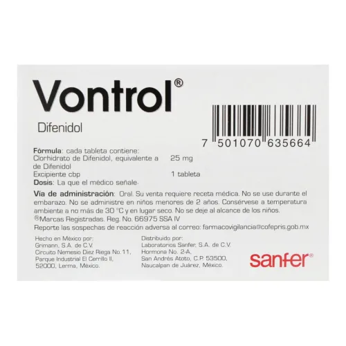 Comprar Vontrol 25 Mg Con 25 Tabletas
