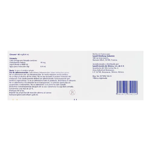 Clexane 40 Mg Solución Inyectable Con 2 Jeringas Prellenadas