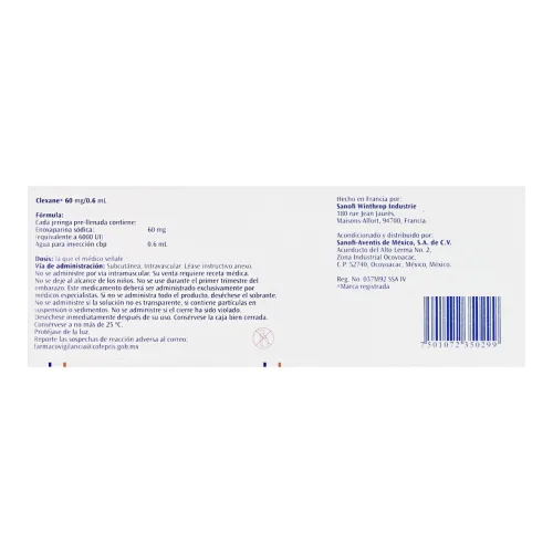 Clexane 60 Mg Con 2 Jeringas Prellenadas