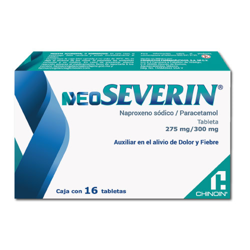 Neoseverin Naproxeno Sódico Paracetamol 275 Mg / 300 Mg Con 14 Tabletas