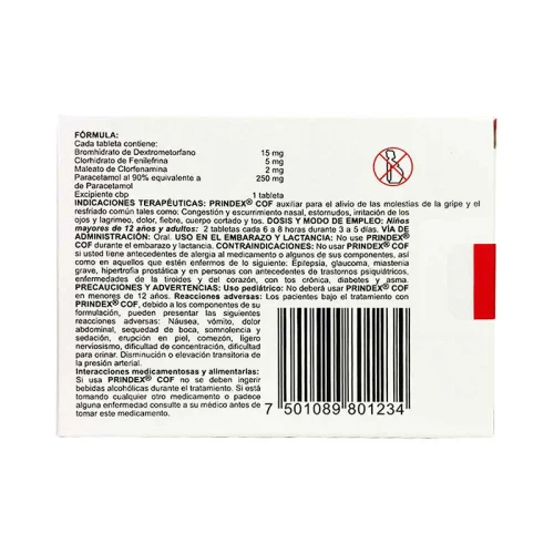 Prindex Cof 15/5/2/250 Mg Con 20 Tabletas