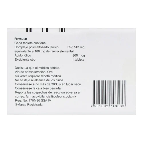 Comprar Ferranina Fol 100 Mg/800 Mcg Con 30 Tabletas