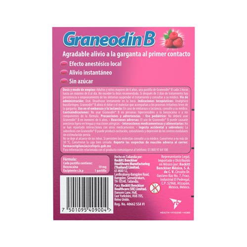 Graneodin B 10 Mg Con 24 Pastillas Sabor Frambuesa