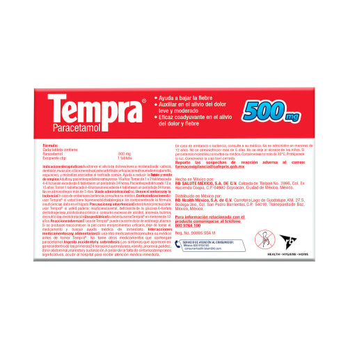 Tempra 500 Mg Con 20 Tabletas