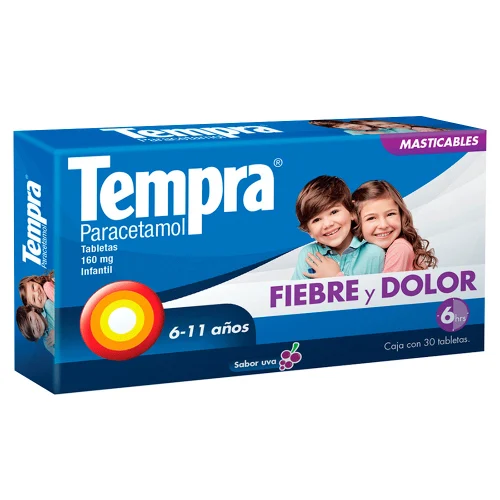 Comprar Tempra 160 Mg 6-11 Años 30 Tabletas Masticables Sabor Uva