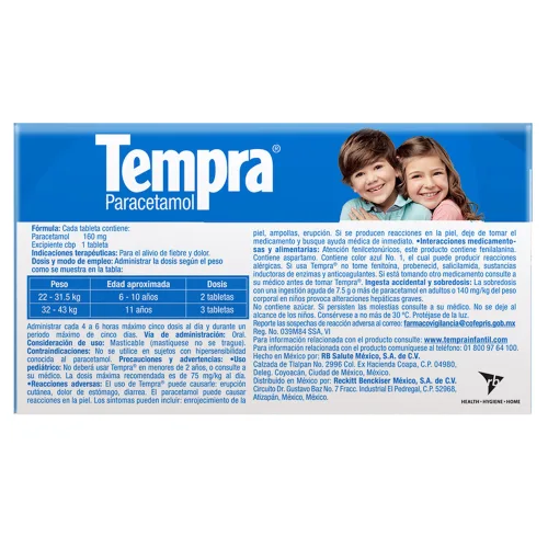 Comprar Tempra 160 Mg 6-11 Años 30 Tabletas Masticables Sabor Uva