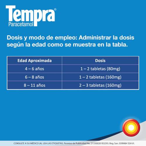 Comprar Tempra 160 Mg 6-11 Años 30 Tabletas Masticables Sabor Uva