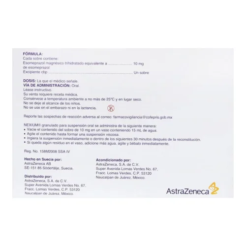Nexium 10 Mg Pediátrico Granulado Con 28 Sobres