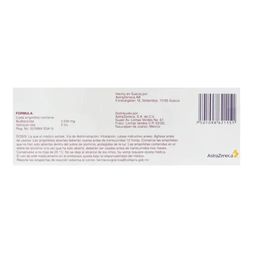 Comprar Pulmicort 0.250 Mg Suspensión Para Nebulización Con 5 Ampolletas 2 Ml