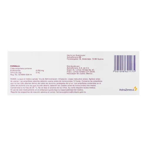 Pulmicort 0.125 Mg Suspensión Para Nebulización 5 Ampolletas 2 Ml