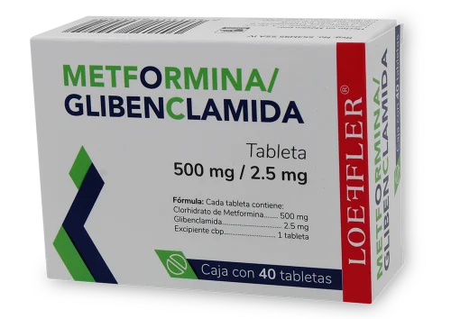 Comprar Metformina, Glibenclamida 500/2.5 Mg Con 40 Tabletas