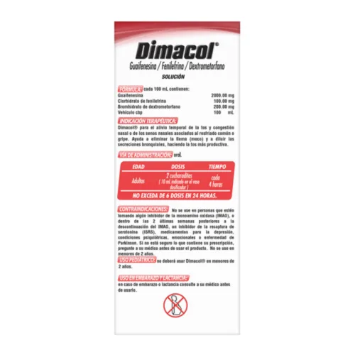 Comprar Dimacol Adulto 2000/100/200 Mg Solución Oral Sabor Frambuesa Con 150 Ml