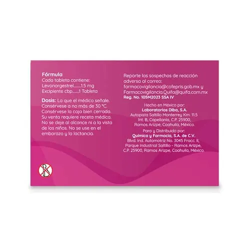 Evelyn Levonorgestrel 1.5 Mg Con 1 Tableta