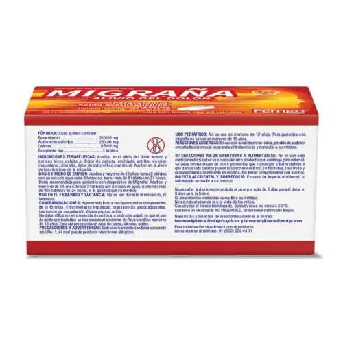 Paracetamol, Ácido Acetilsalicílico, Cafeína 250/250/65 Mg Con 24 Tabletas