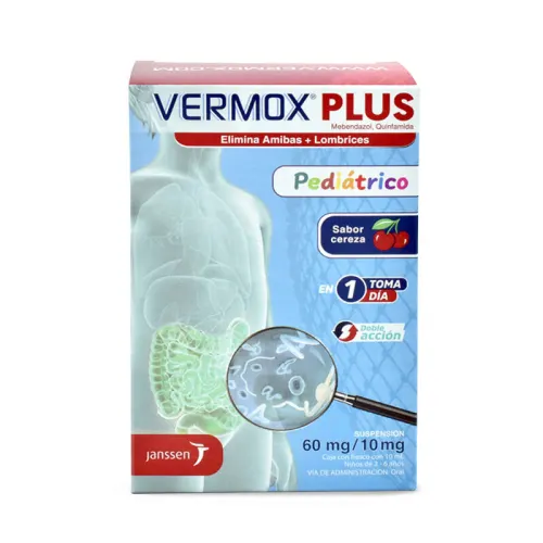 Vermox Plus Pediátrico 60/10 Mg Solución Sabor Cereza 10 Ml