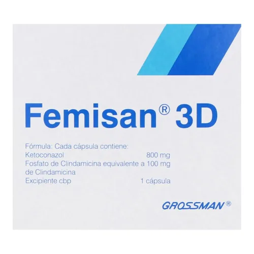 Femisan 3D Clindamicina Ketoconazol 800/100 Mg Con 3 Cápsulas