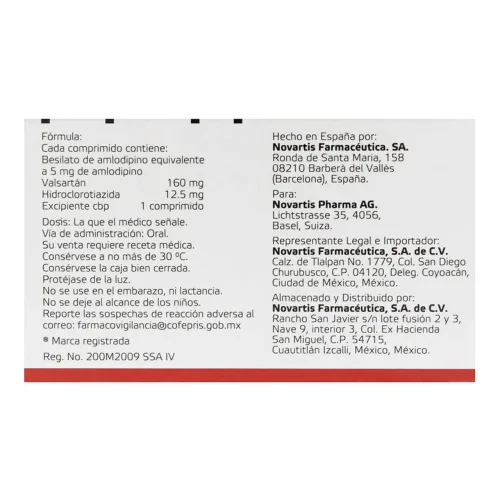 Exforge Hct 5/160/12.5 Mg Con 28 Comprimidos