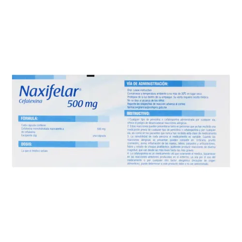 Naxifelar Cefalexina 500 Mg Con 20 Cápsulas