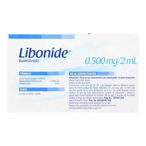 Comprar Libonide 0.500 Mg Suspensión Para Nebulización Con 5 Frascos Ámpula 2 Ml