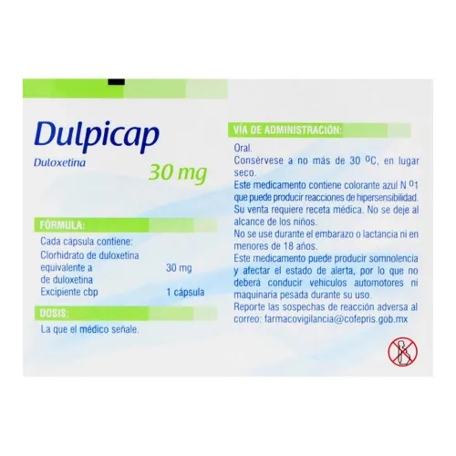 Comprar Dulpicap 30 Mg Con 14 Cápsulas