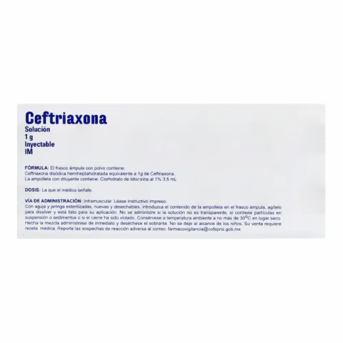 Ceftriaxona Gi Solucion Inyectable 1 Gr