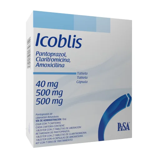 Icoblis Amoxicilina Claritromicina Pantoprazol 40/500/500 Mg Kit Para 7 Días