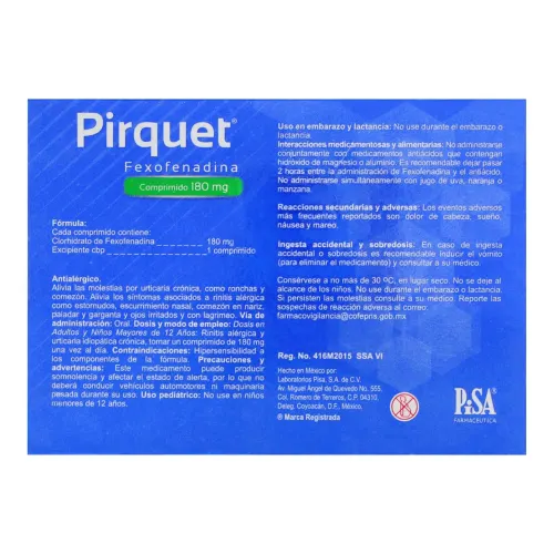 Comprar Pirquet 180 Mg Con 10 Comprimidos