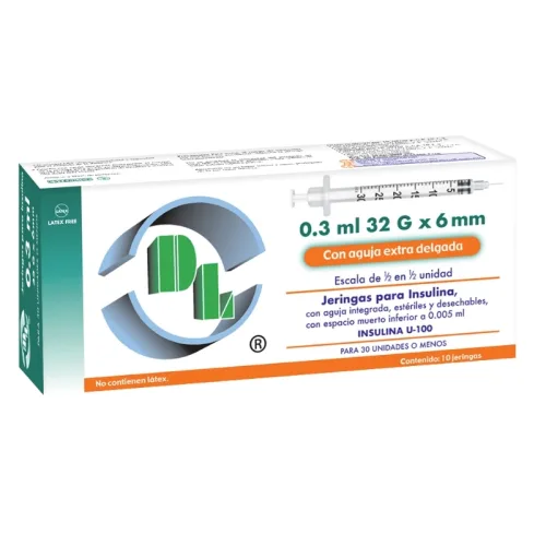 Dl Jeringa Para Insulina 0.3 Ml 32G X 6 Mm Con 10 Piezas
