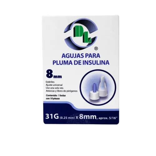 Dl Aguja Para Pluma De Insulina 31G X 8 Mm Con 10 Piezas