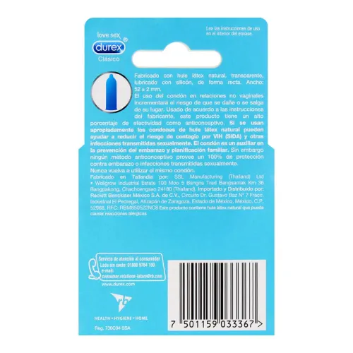 Comprar Durex Clásico Condones De Látex Lubricados Con 3 Piezas