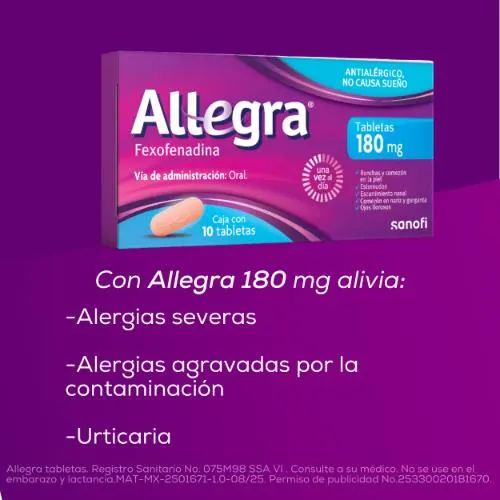 Allegra Antihistamínico 10 tabletas x 180 mg