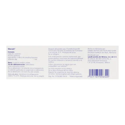 Shorant Solostar 100 Ui Con 1 Cartucho De 3 Ml