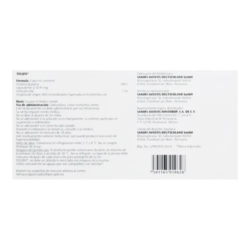 Toujeo 300 Ui Solución Inyectable Con 3 Plumas Precargadas 1.5 Ml