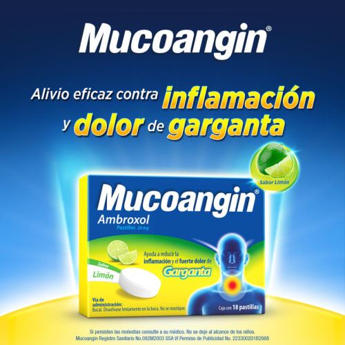 Comprar Mucoangin Limón 20 Mg Con 18 Pastillas