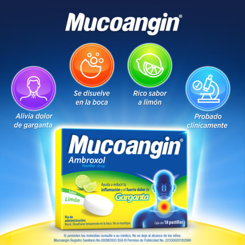 Mucoangin 20 Mg Sabor Limon Con 18 Pastillas