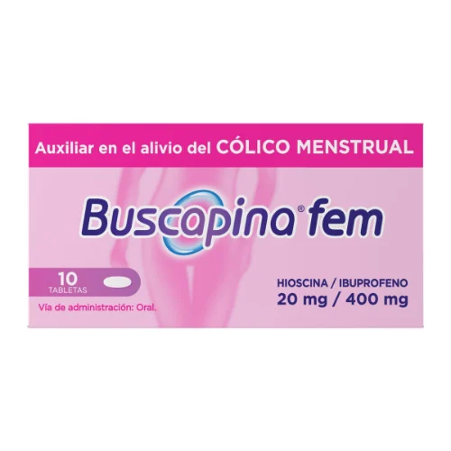 Buscapina Fem 10 Tabletas para Cólicos Menstruales con Hioscina e Ibuprofeno