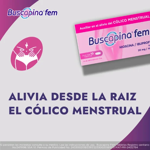 Buscapina Fem 10 Tabletas para Cólicos Menstruales con Hioscina e Ibuprofeno